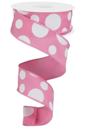 1.5" Giant Three Size Polka Dot Ribbon: Pink & White (10 Yards)