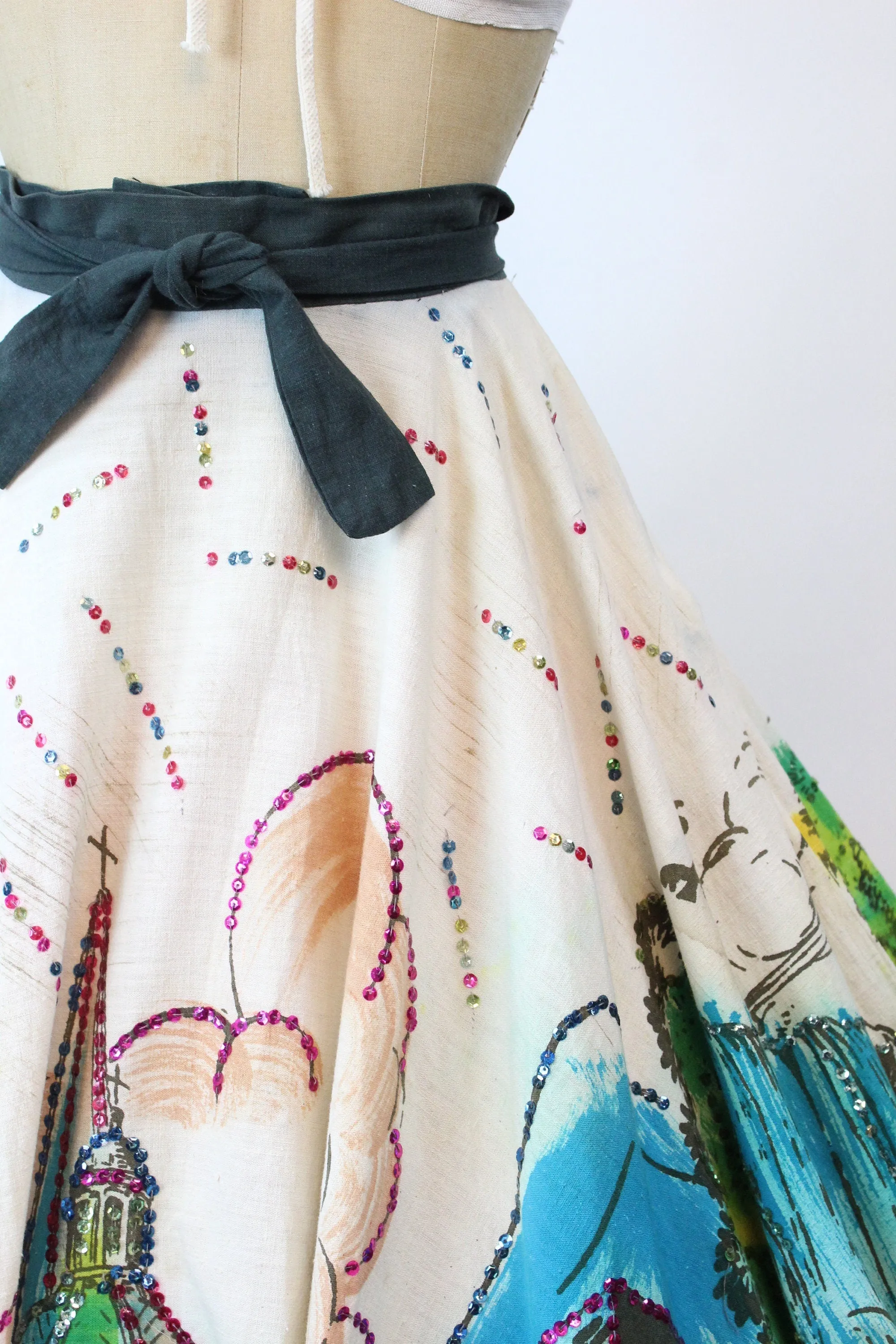 1950s MEXICAN NOVELTY sequin painted skirt medium | new spring summer