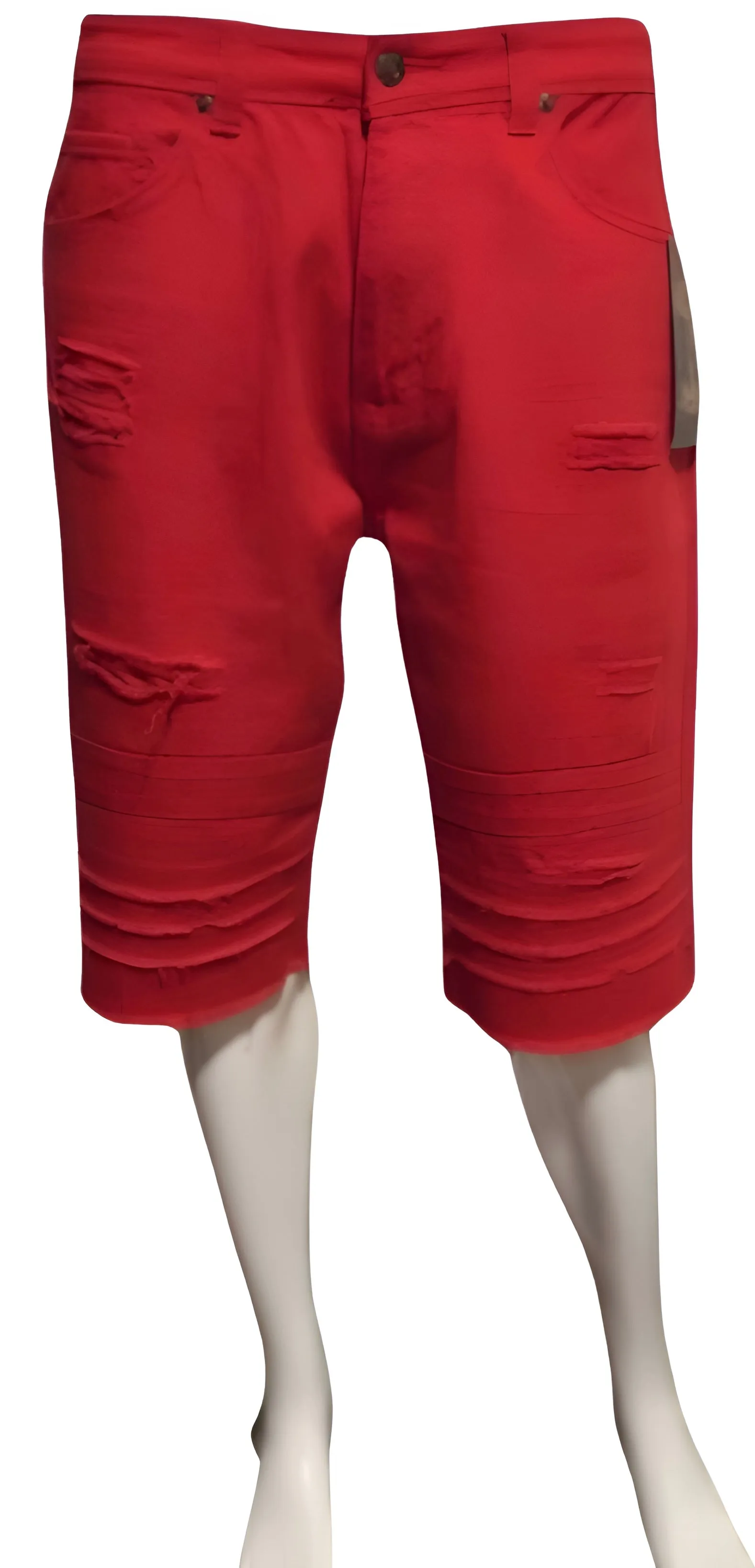 ^AKADEMIKS^ (RED) RIPPED DENIM SHORTS (WAIST 34")