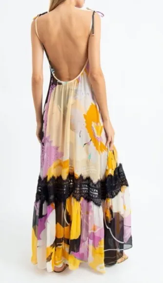 Anavitoria Silk Hawaii Black Maxi Dress