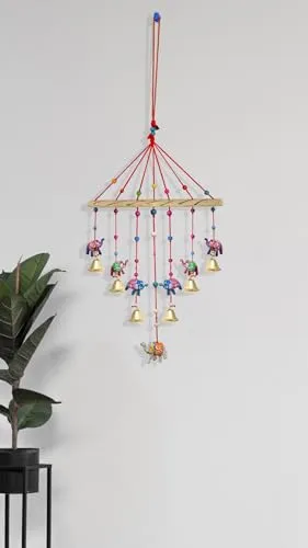 ASSA Handcrafted Rajasthani Wind Chime | Multicolor | Door &Wall Hanging | Bell with Elephant