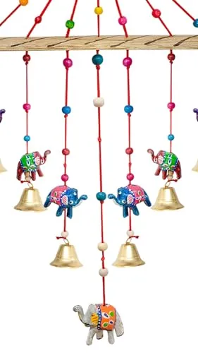 ASSA Handcrafted Rajasthani Wind Chime | Multicolor | Door &Wall Hanging | Bell with Elephant