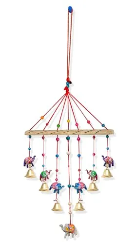 ASSA Handcrafted Rajasthani Wind Chime | Multicolor | Door &Wall Hanging | Bell with Elephant