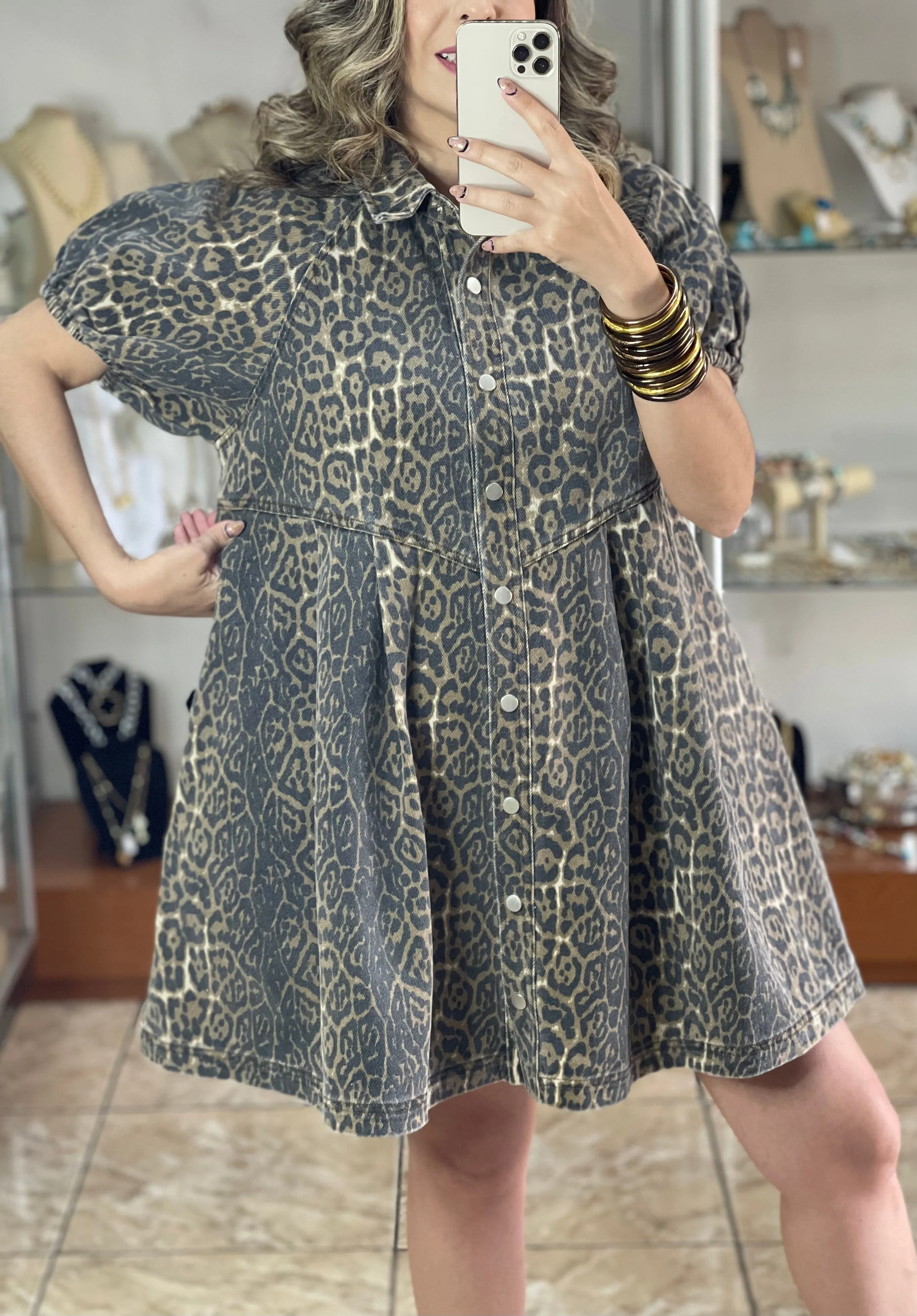 Cheetah Print Denim Dress