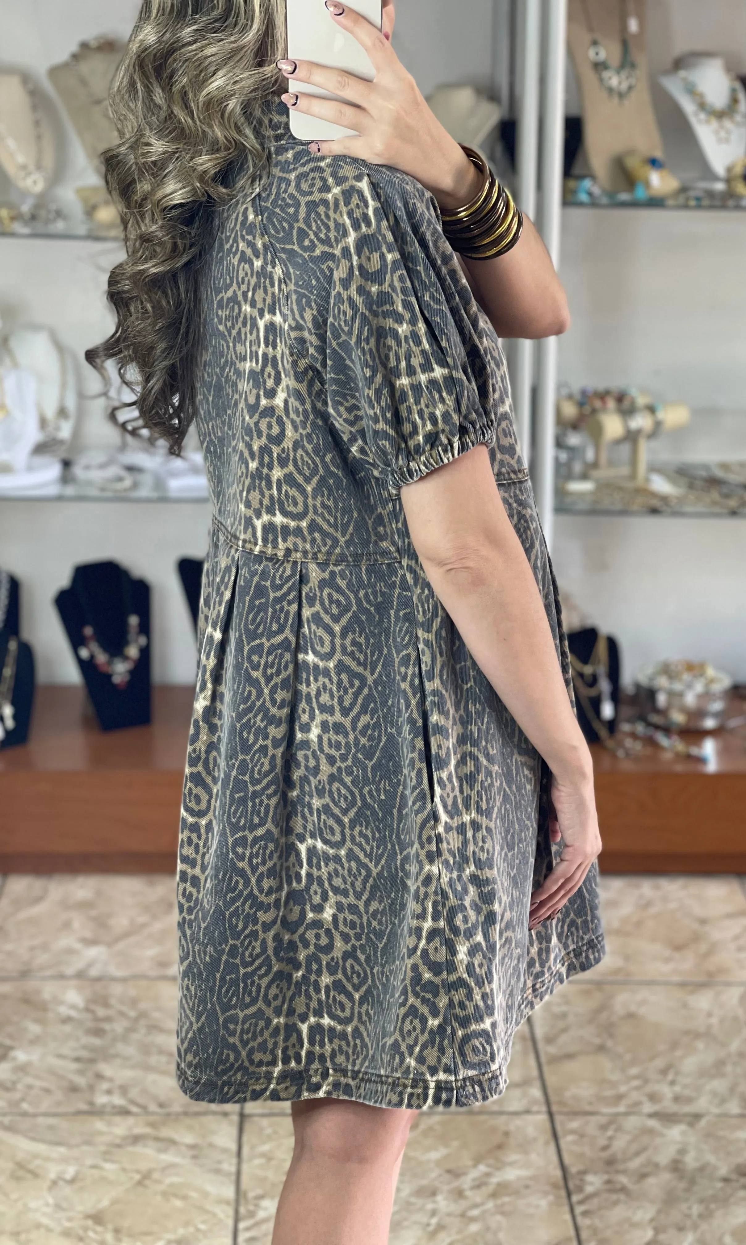 Cheetah Print Denim Dress