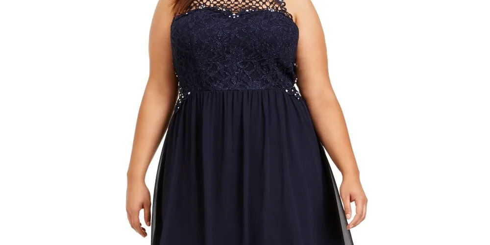 City Studios Junior's High Low Dress Blue Size 14W