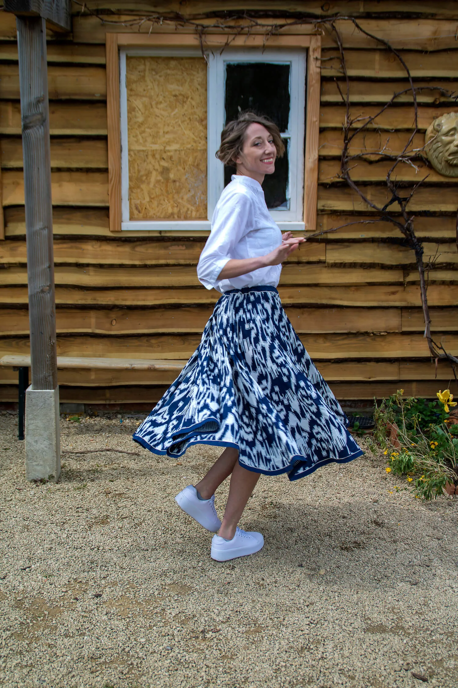 Cotton ikat print Skirt / Marine