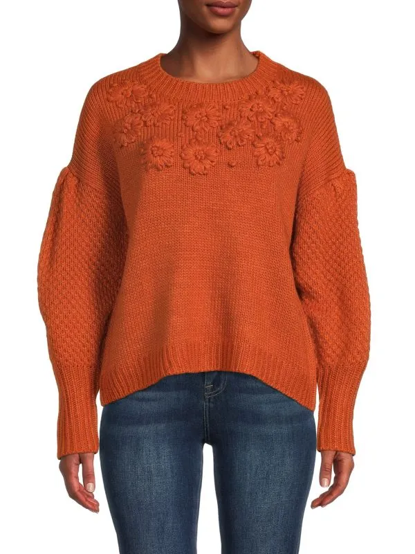 Drop Shoulder Sweater with Cliché Rust Embroidery