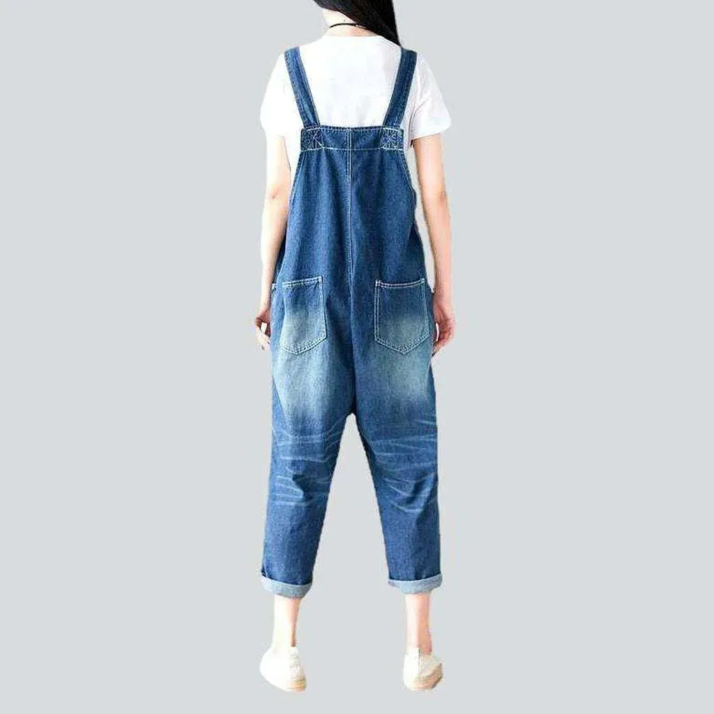 Embroidered denim dungaree for ladies