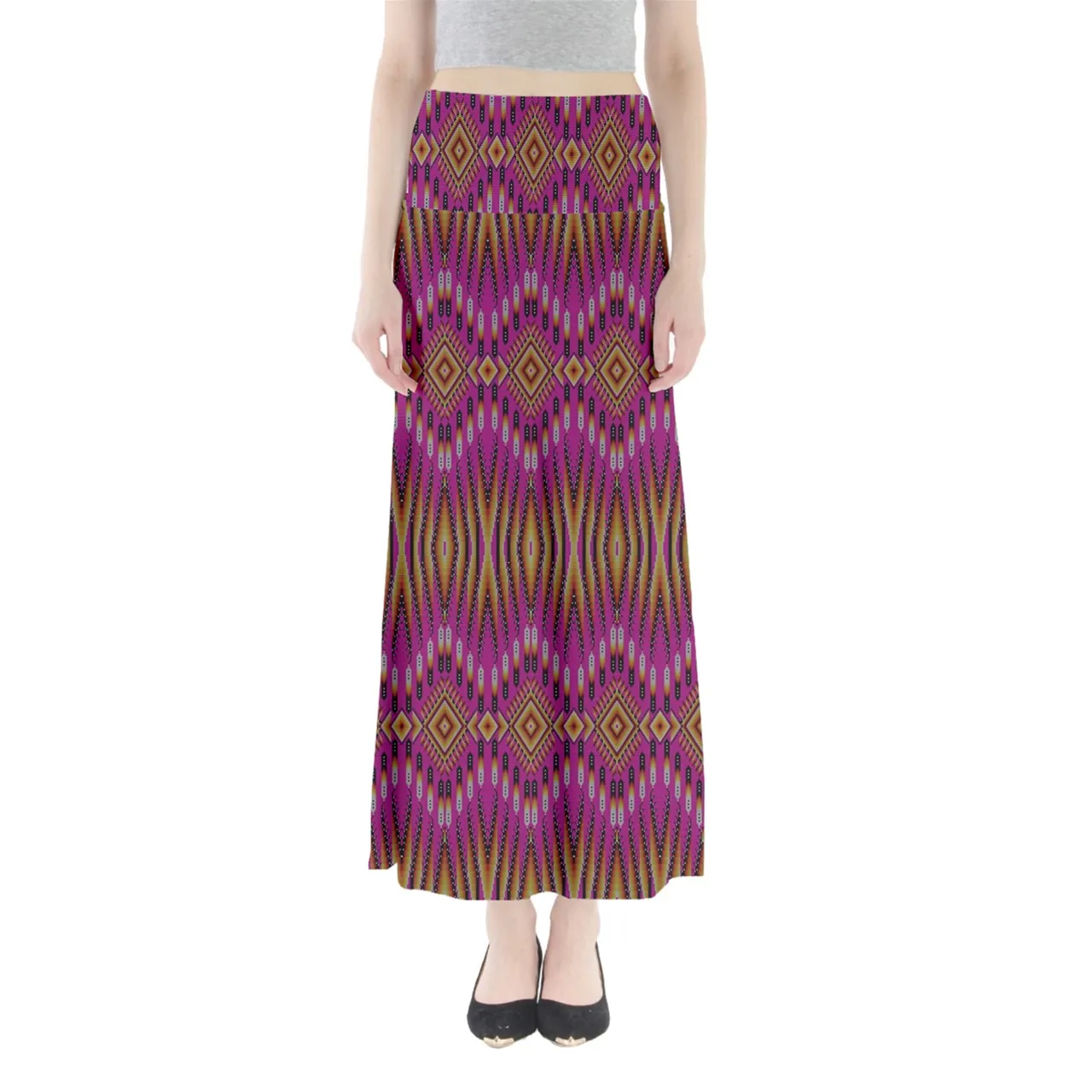 Fire Feather Pink Full Length Maxi Skirt