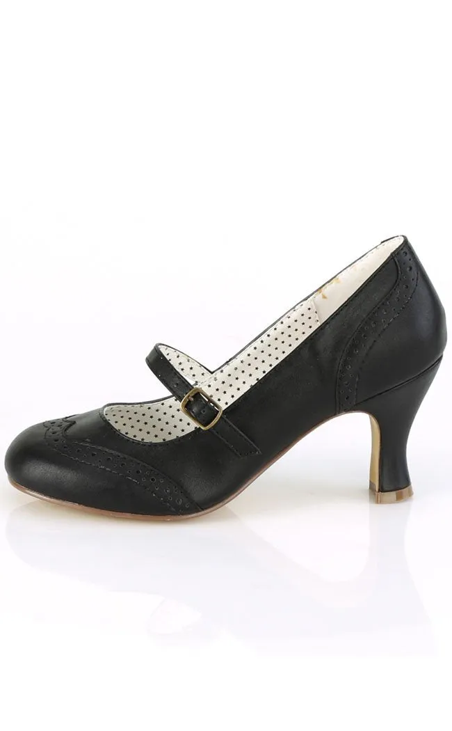 FLAPPER-32 Black Faux Leather Heels