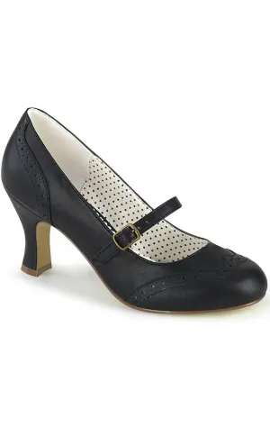 FLAPPER-32 Black Faux Leather Heels