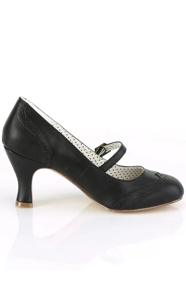 FLAPPER-32 Black Faux Leather Heels