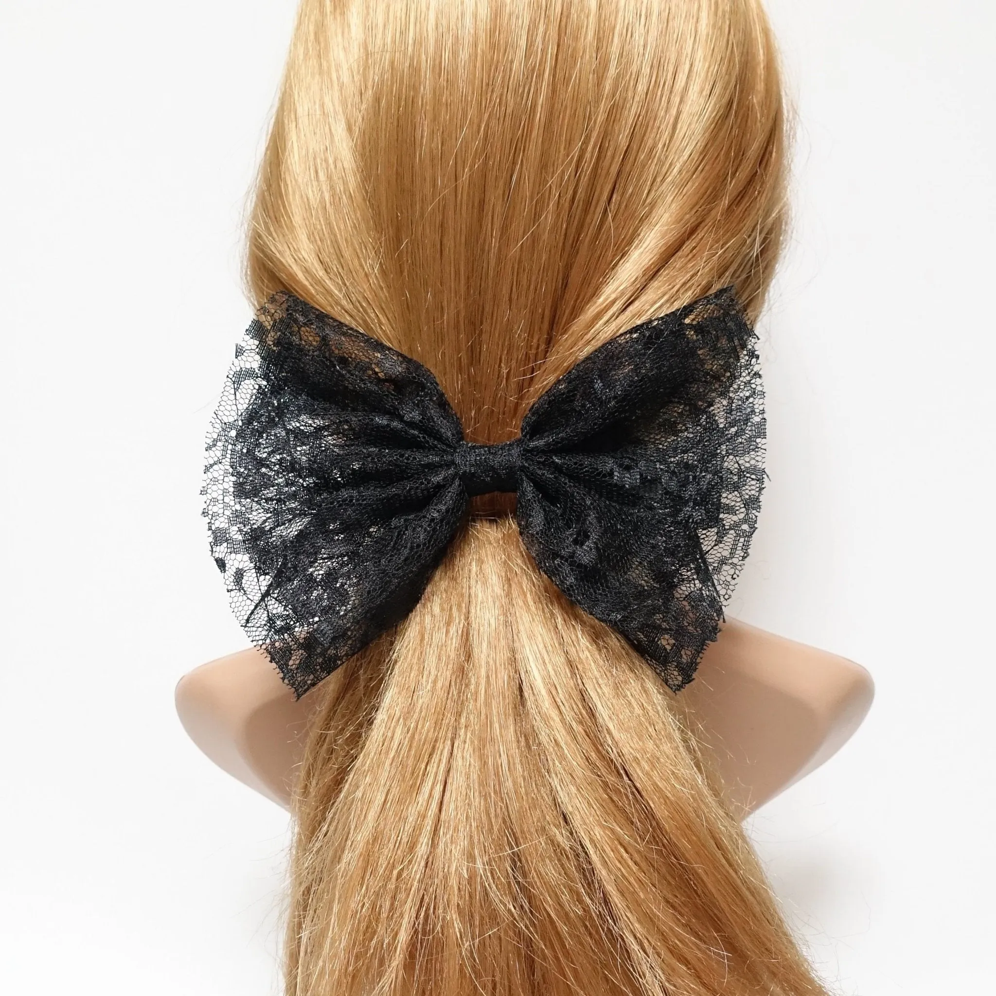 floral lace layered bow medium size bow french barrette women hair accessory