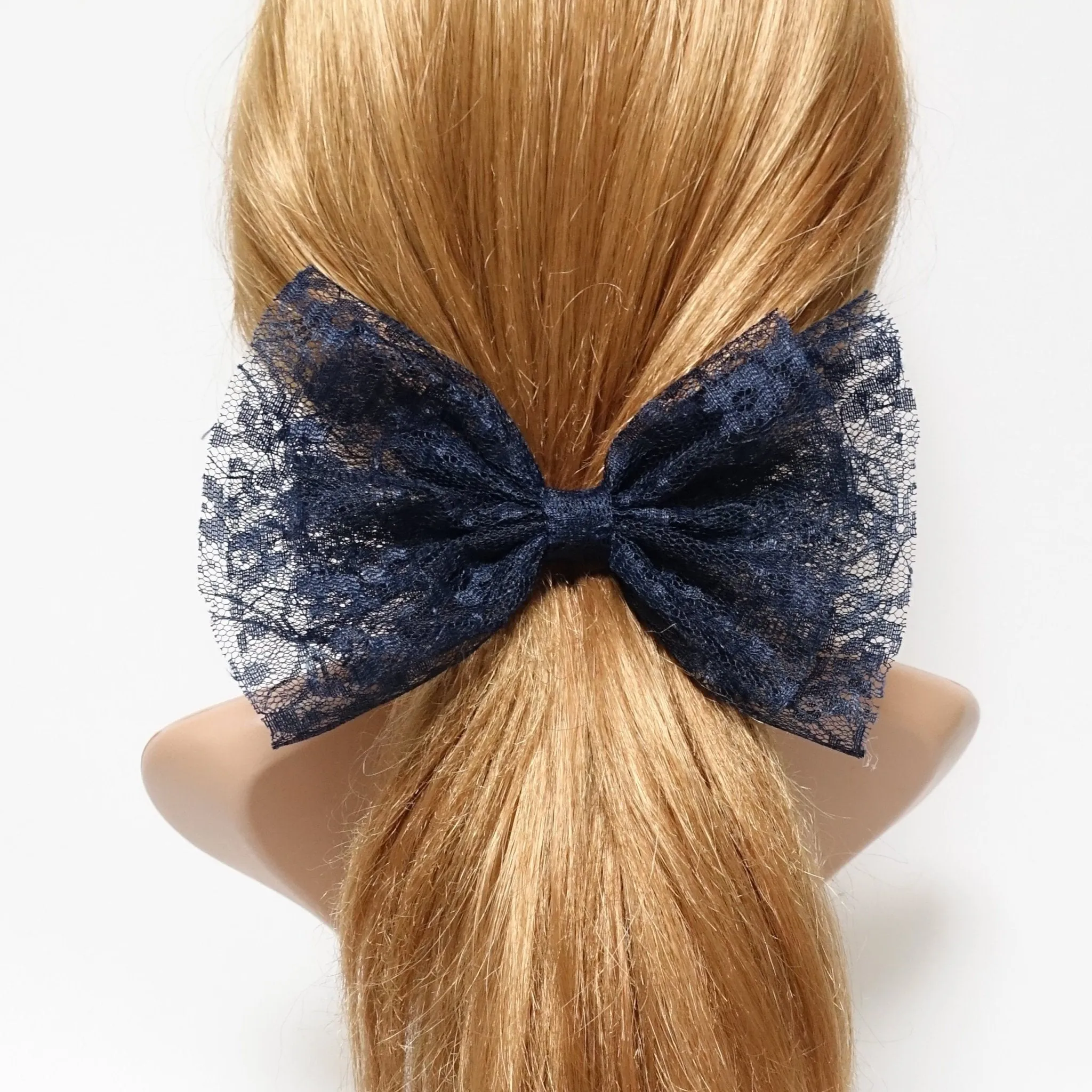 floral lace layered bow medium size bow french barrette women hair accessory