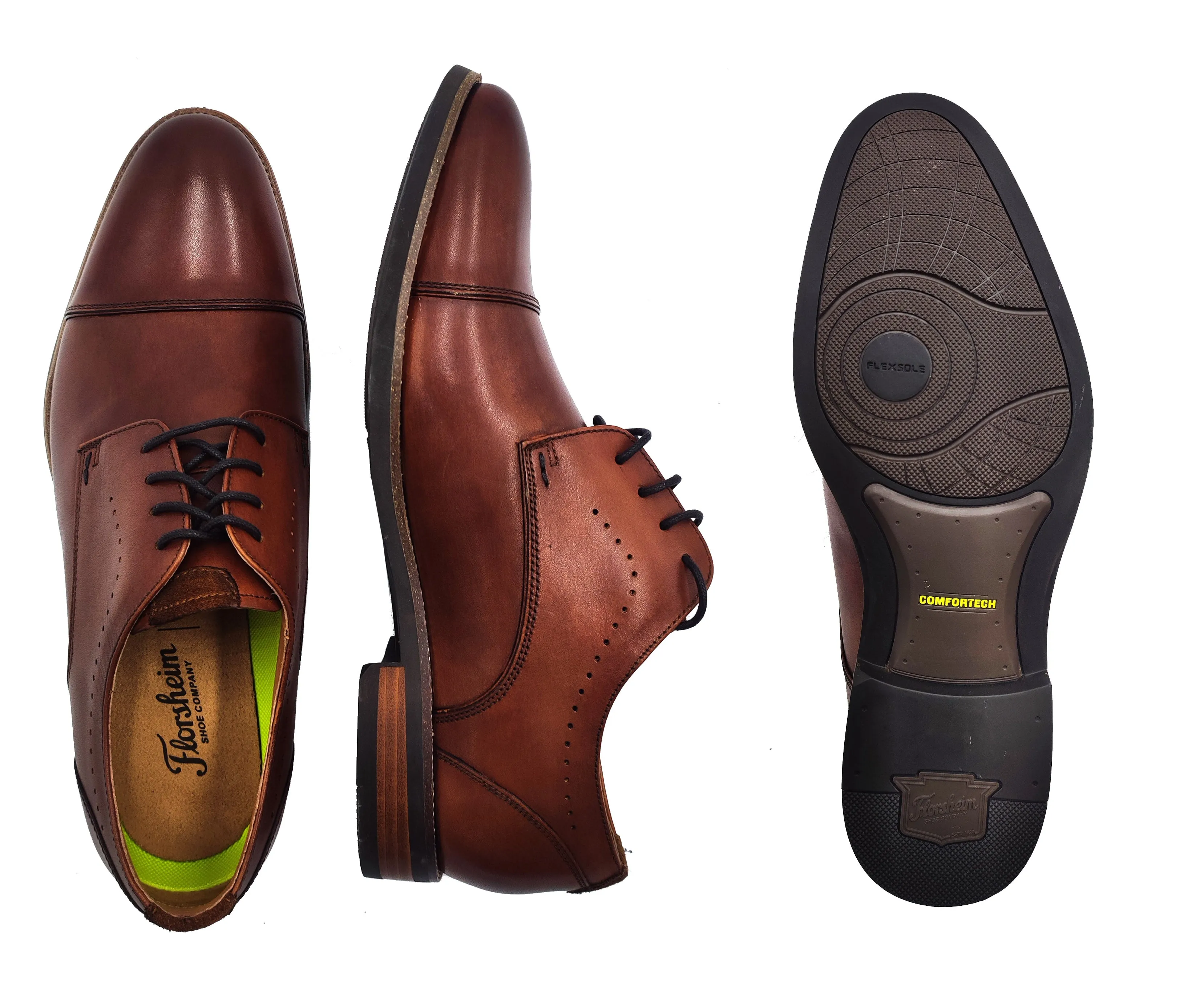 FLORSHEIM,CAP TOE-LACE UP-SHOES-WESTTOWNCP11933-COGNAC