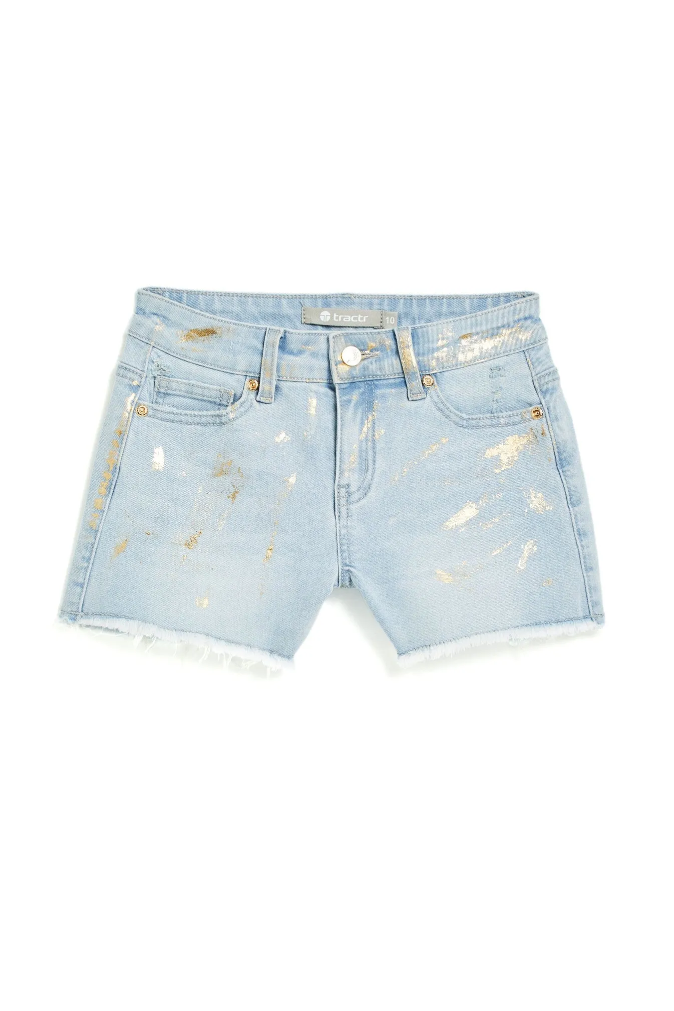 Foil Splattered Frey Hem Shorts