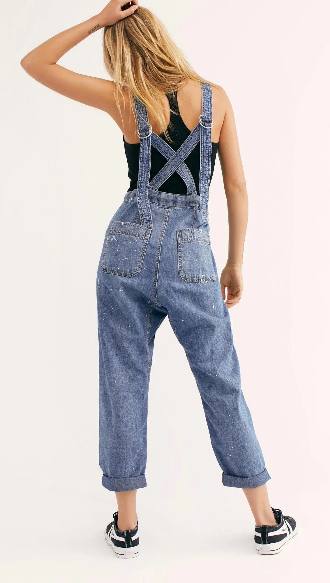 Free People Jackie Paint Splatter Denim Overall