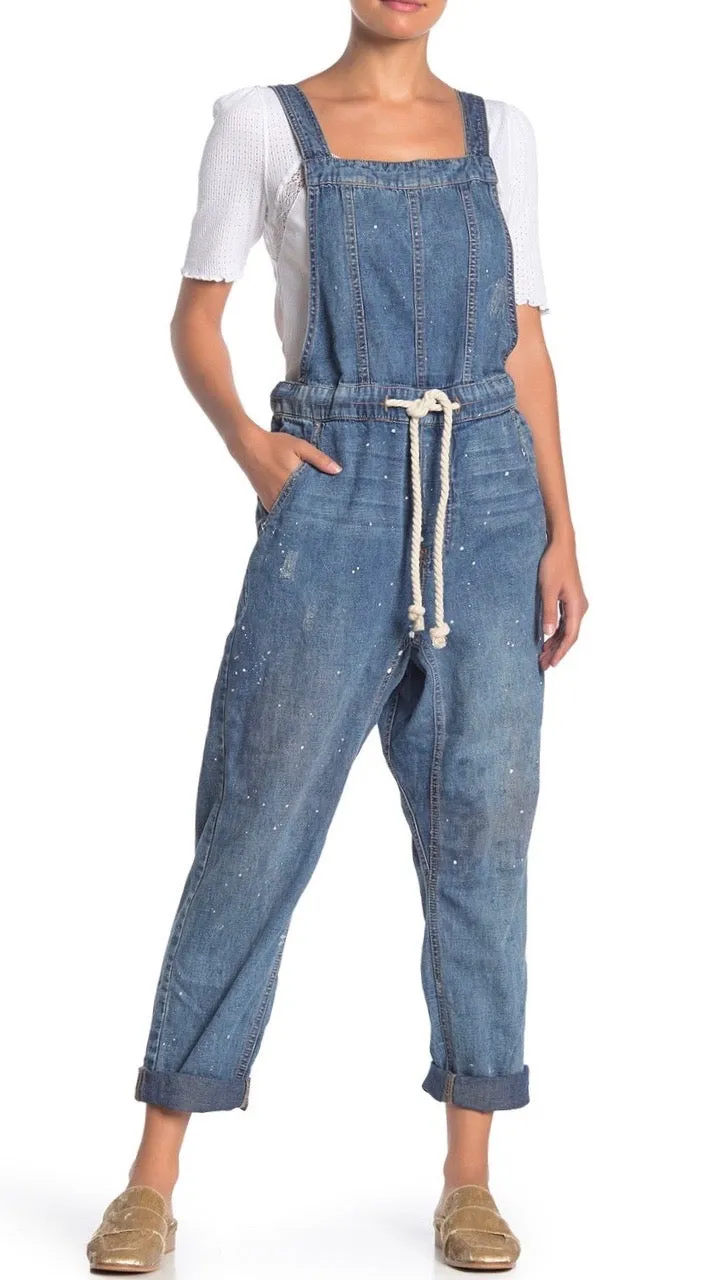 Free People Jackie Paint Splatter Denim Overall