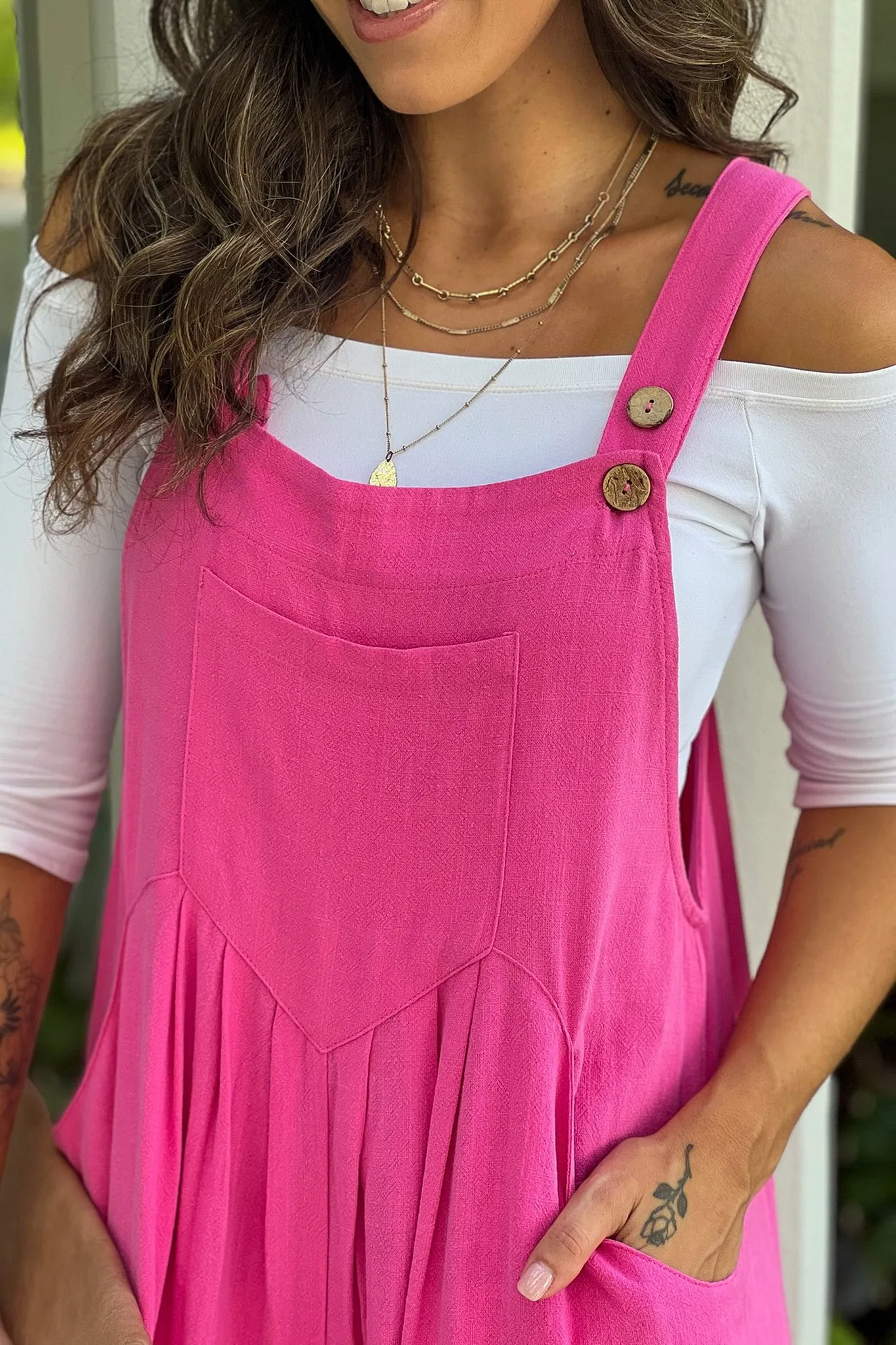 Fuchsia Linen Overalls