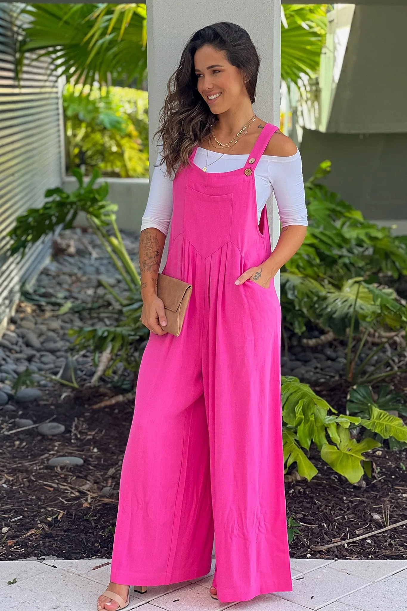 Fuchsia Linen Overalls