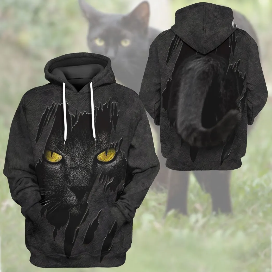 Gearhuman 3D Black Cat Fleece Tshirt Hoodie Apparel