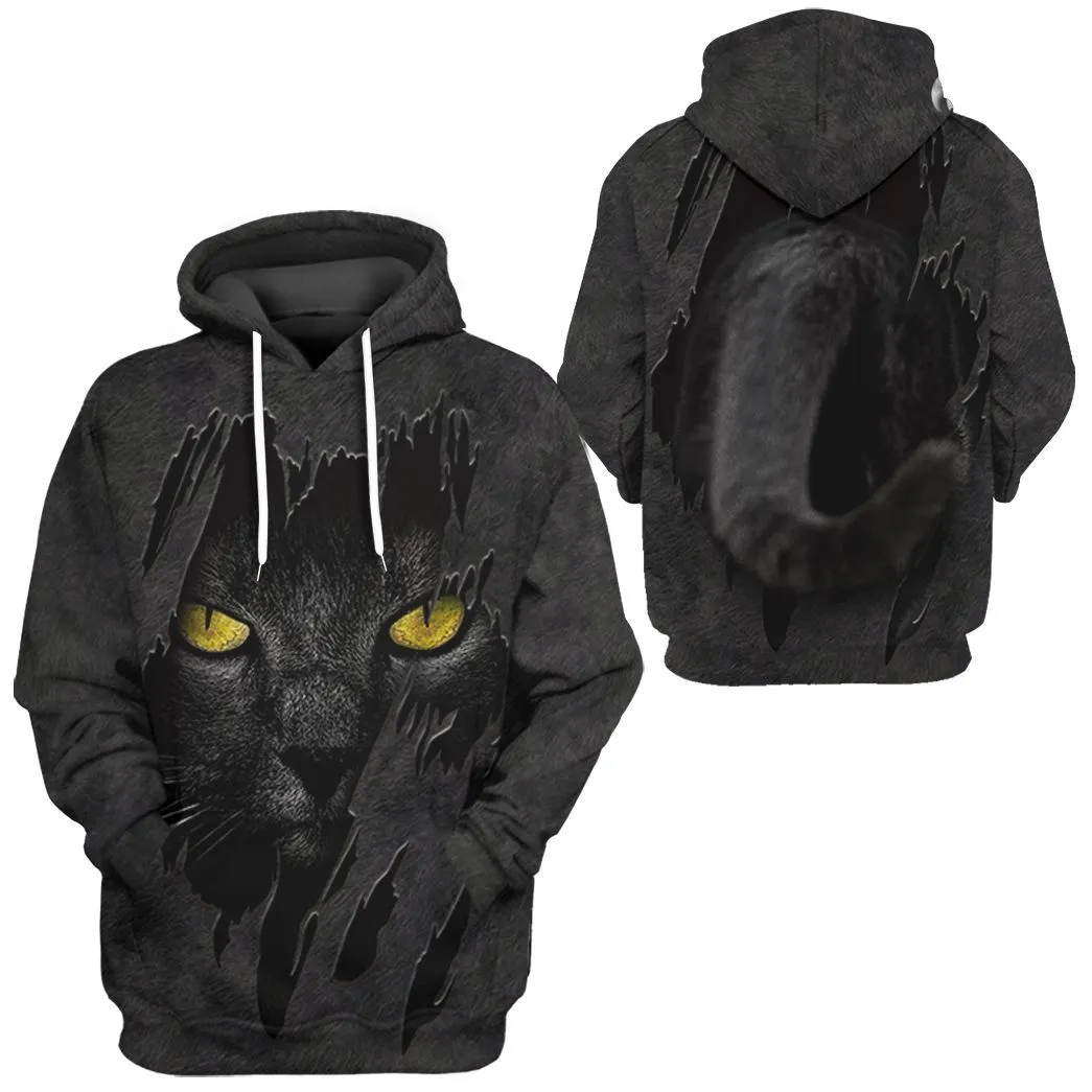 Gearhuman 3D Black Cat Fleece Tshirt Hoodie Apparel