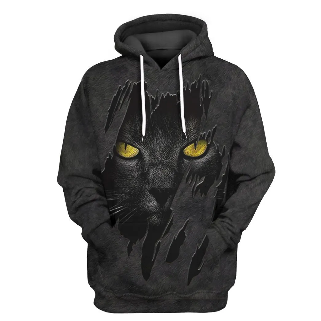 Gearhuman 3D Black Cat Fleece Tshirt Hoodie Apparel