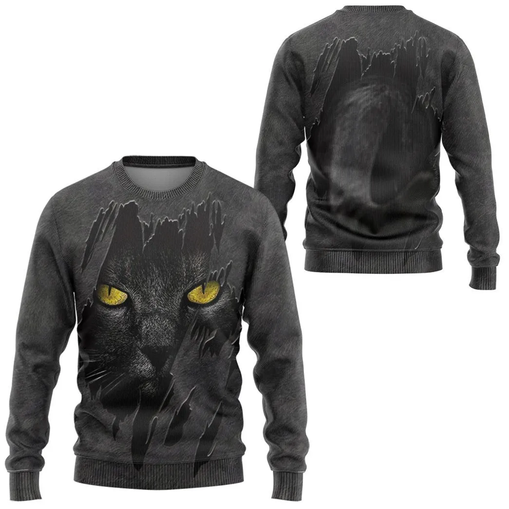 Gearhuman 3D Black Cat Fleece Tshirt Hoodie Apparel