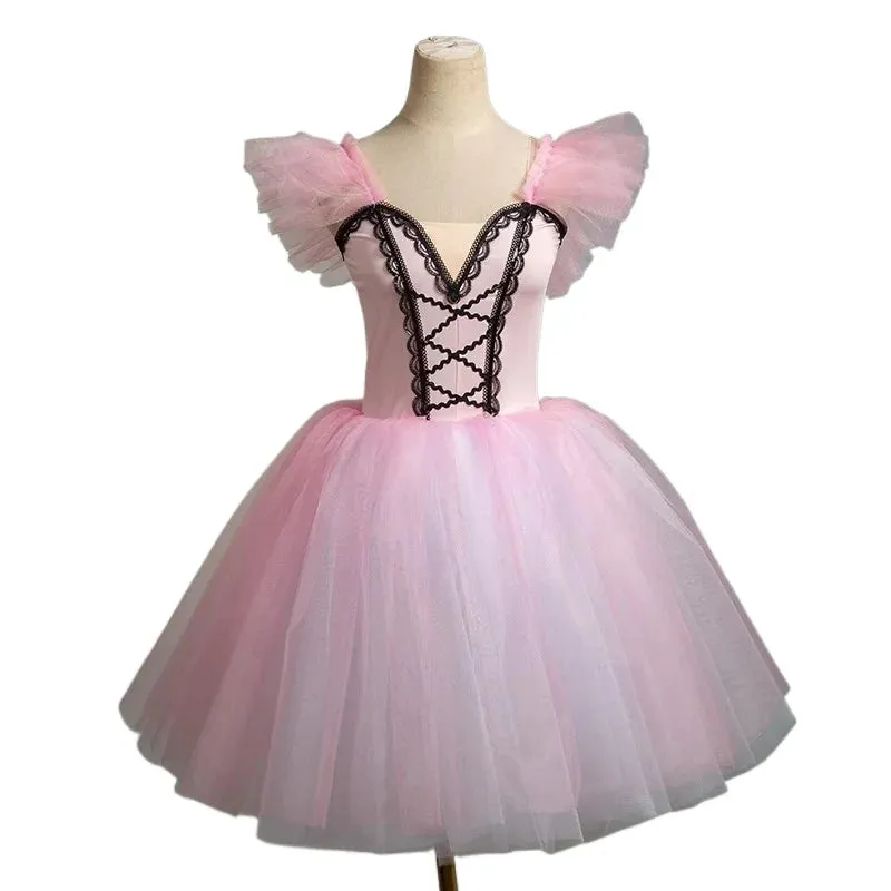 Girls Professional Ballet Tutu Long Dress Performance Dance Costume