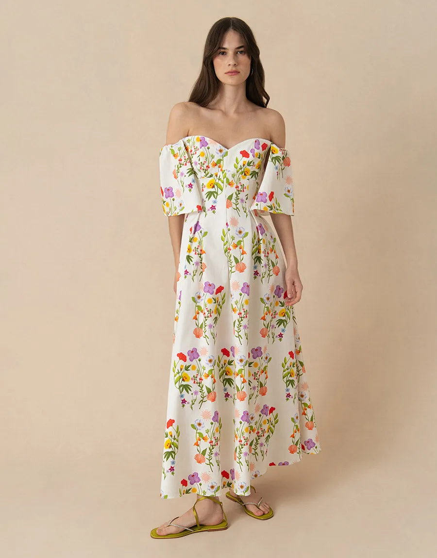 Gracie Pique Maxi Dress - Terrazzo Flower White - SALE