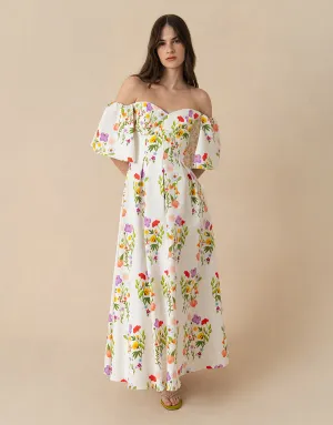 Gracie Pique Maxi Dress - Terrazzo Flower White - SALE