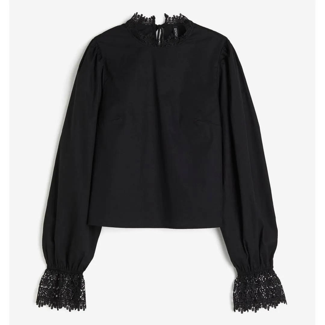 H&M Poplin lace top, black