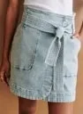 High-Waisted Lace-Up Denim Wrap Skirt