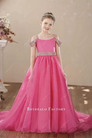 Hot Pink Shimmer Off Shoulder Puffy A-line Little Girl Pageant Dress