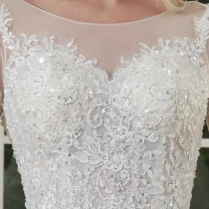 Illusion Long Lace Sleeve Beaded Bodice Wedding Ball Gown