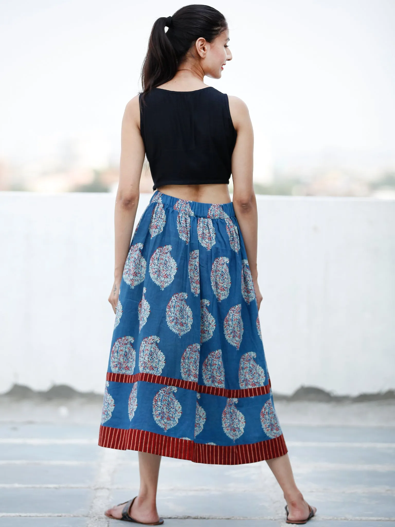 Indigo Green Ajrakh Hand Block Printed Short Skirt  - S40FXXX