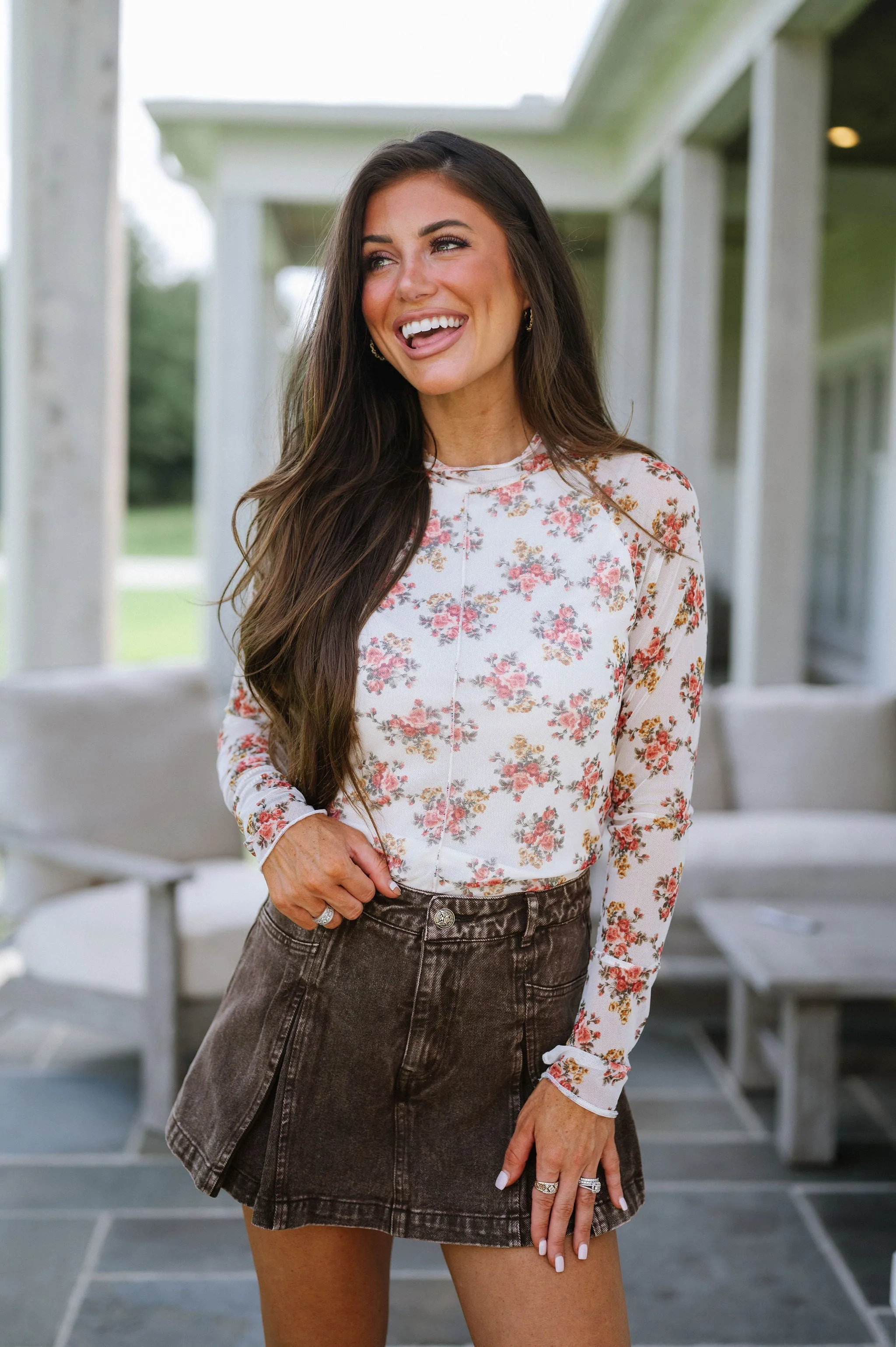 Ivory Floral Mesh Top