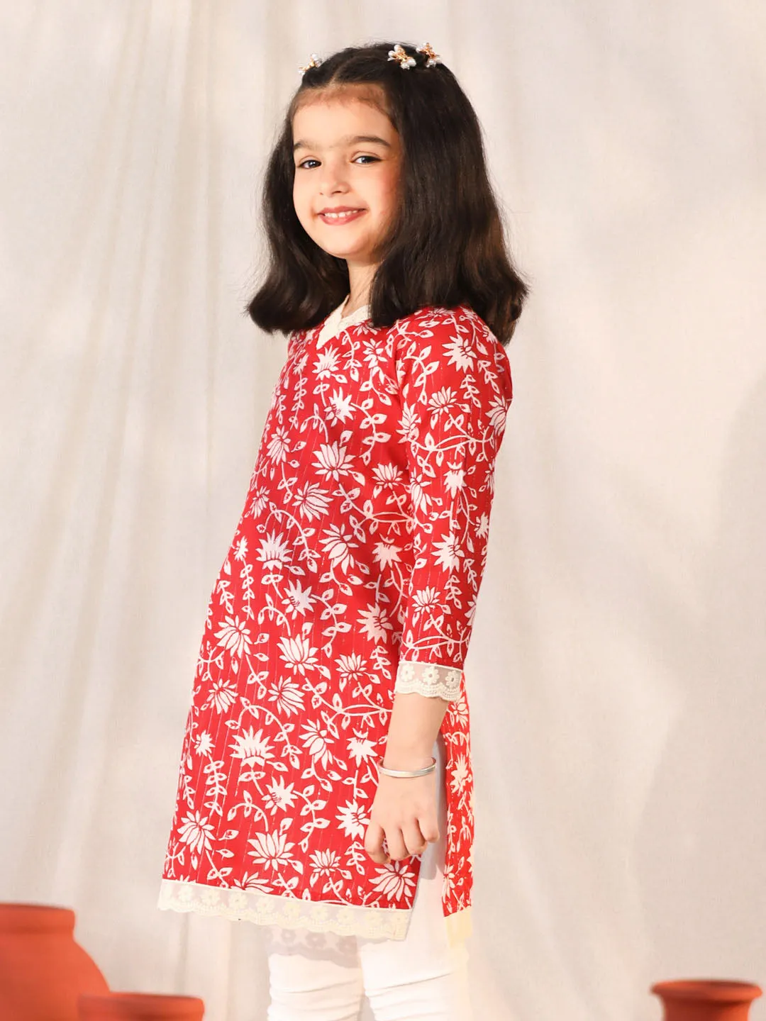 Jashvi Girls' Red Only Kurta