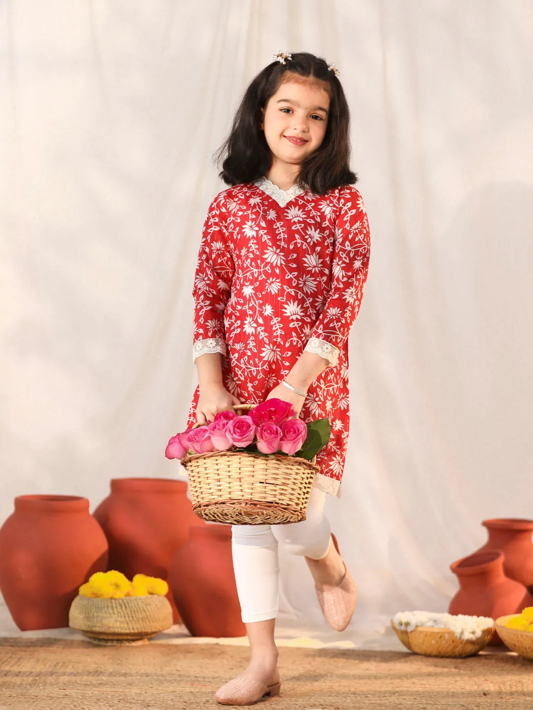 Jashvi Girls' Red Only Kurta