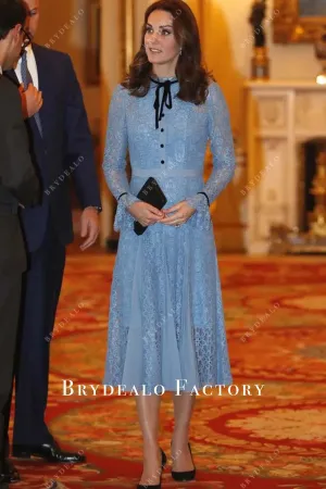 Kate Middleton Ice Blue Lace Dress World Mental Health Day 2017