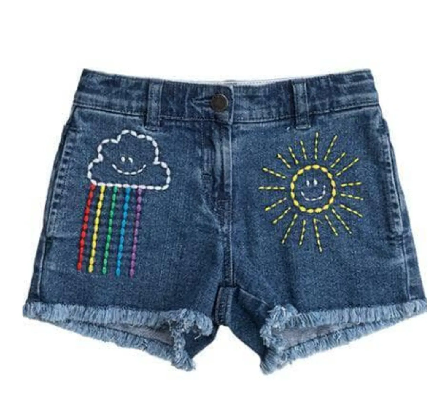 Lola and The Boys Embroidered Rainbow Denim Shorts