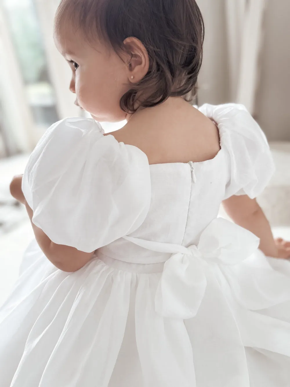 Lucy Puff Sleeve White Baby Dress