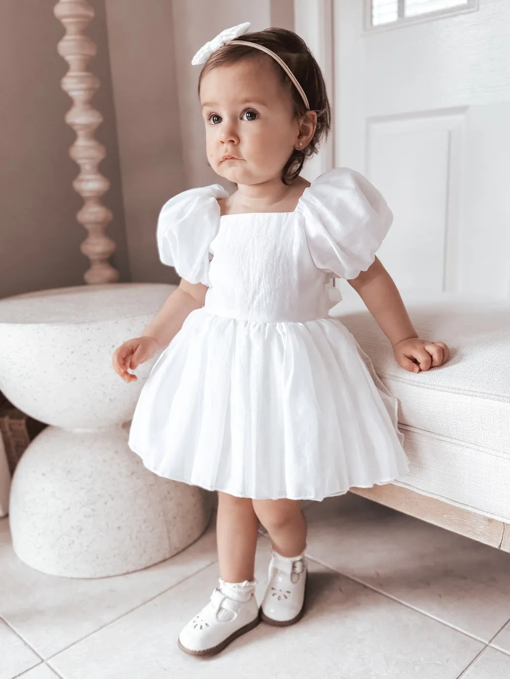 Lucy Puff Sleeve White Baby Dress