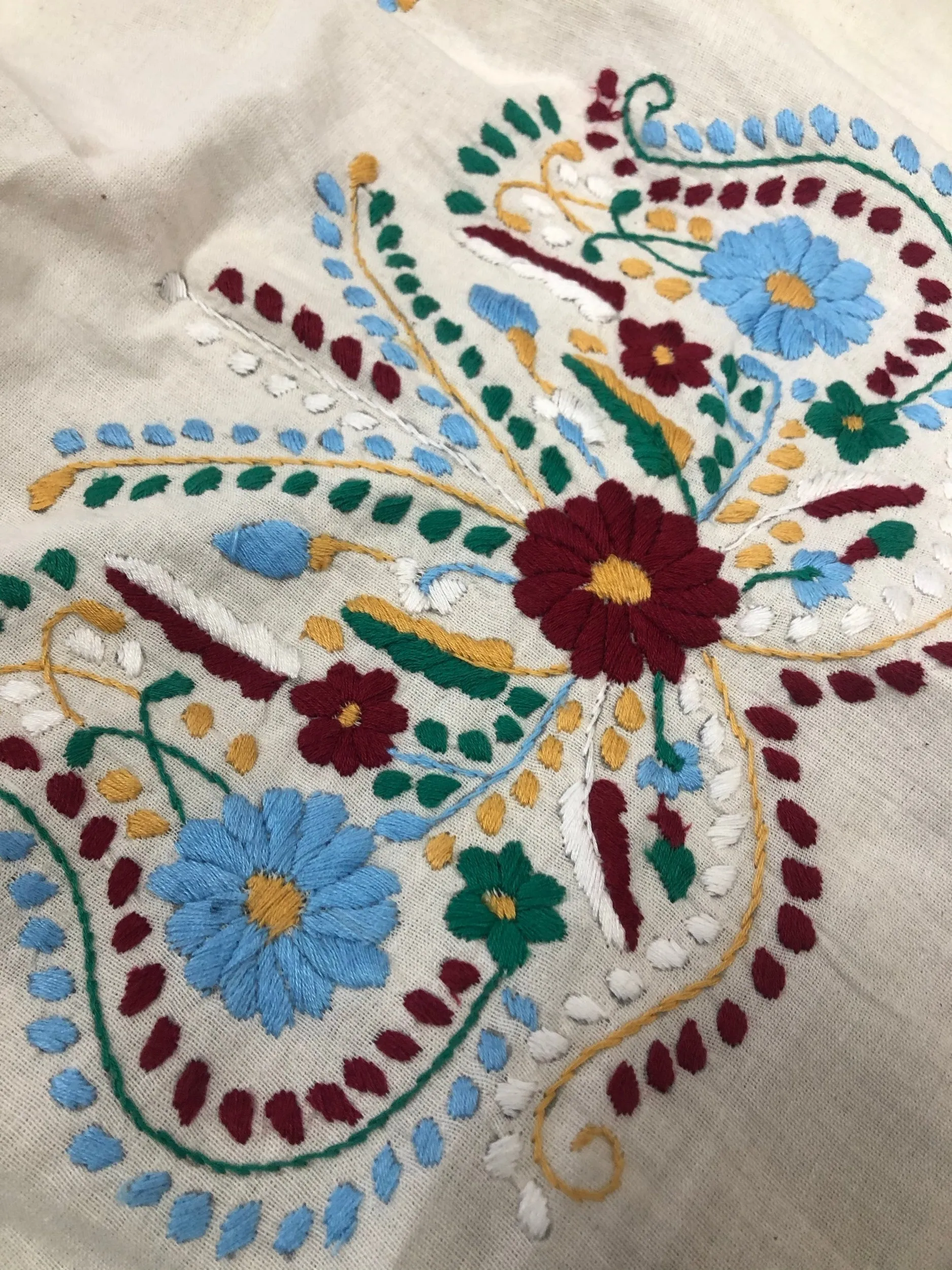 Mexican Cream Floral Embroidered Skirt