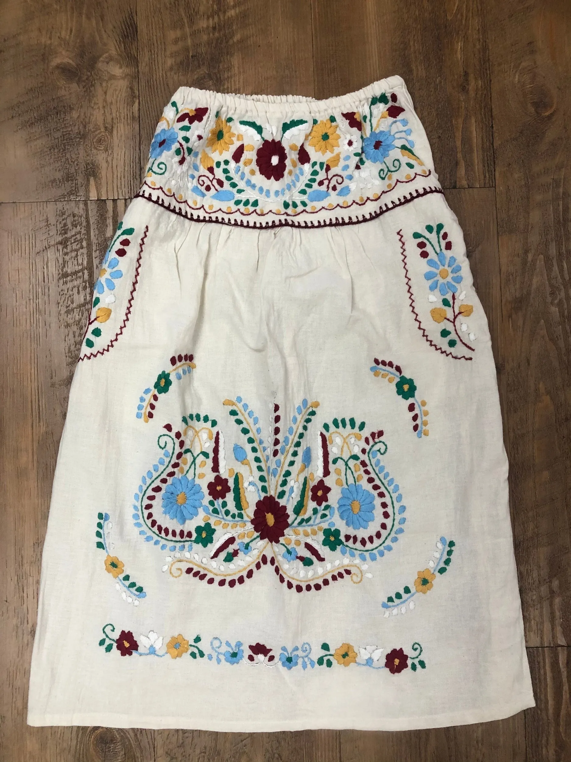 Mexican Cream Floral Embroidered Skirt