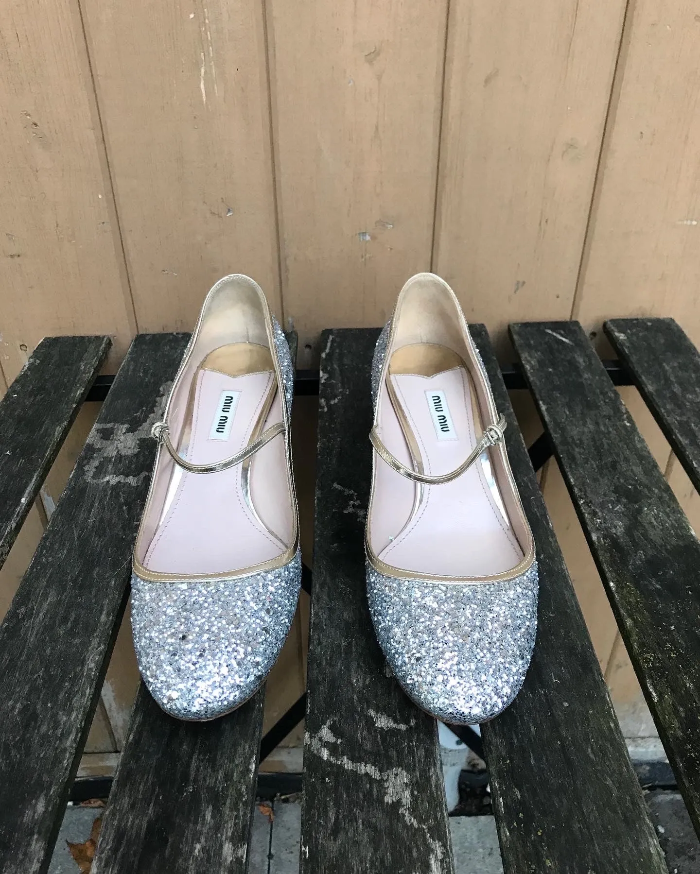 MIU MIU Glitter Crystal Embellished Mid Block Heel Mary Jane Pumps