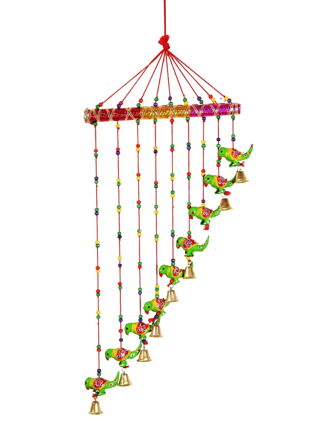 Monk wish Parrot Door Hanging Wood Windchime (77 CM, Multicolor)