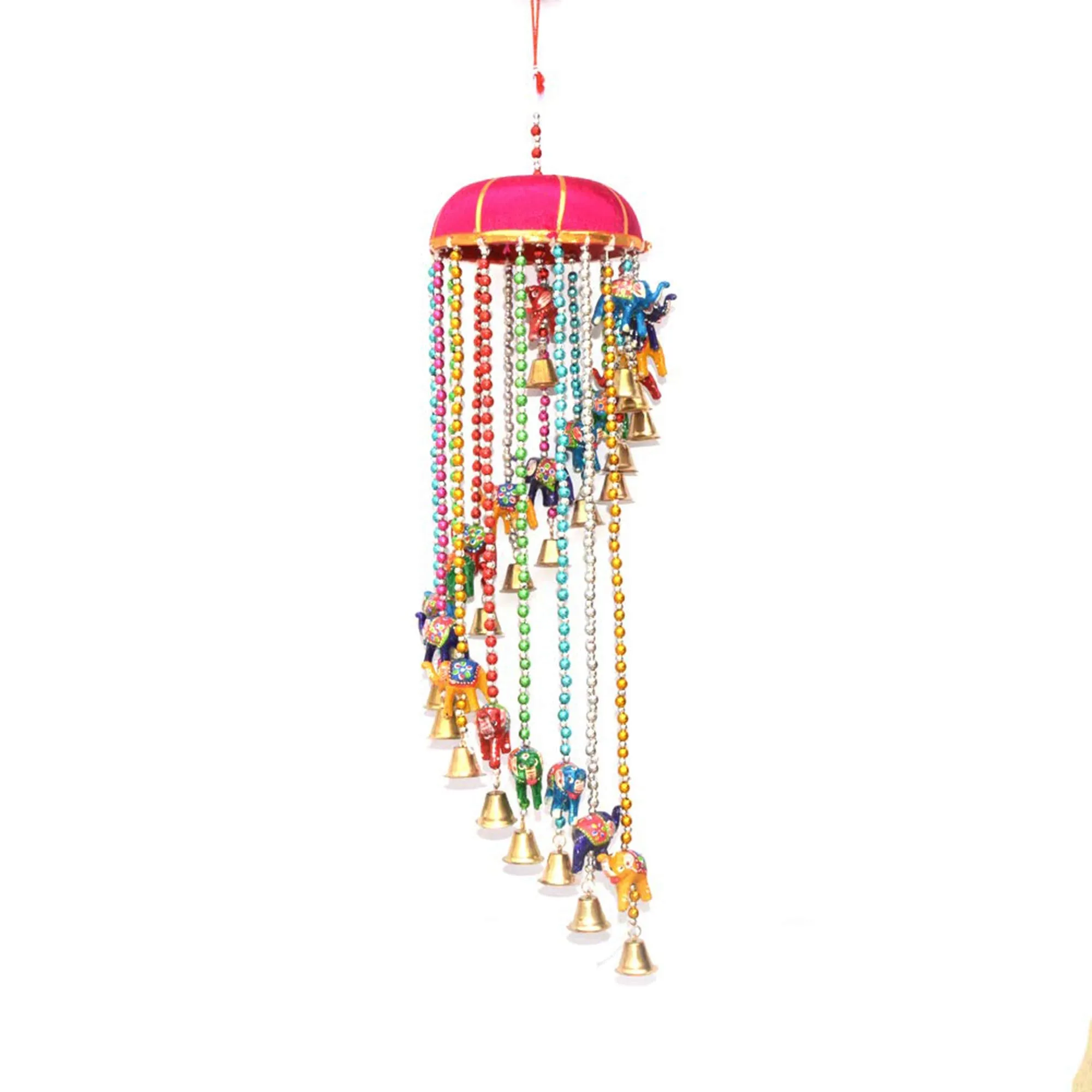 NAVYA Creation Rajasthani Wind Chimes Jhumer (Multi Collour) Handmade in India Rajasthani Colored Bells Design Wall Hanging Wood Windchime (Multicolor)