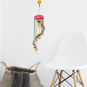 NAVYA Creation Rajasthani Wind Chimes Jhumer (Multi Collour) Handmade in India Rajasthani Colored Bells Design Wall Hanging Wood Windchime (Multicolor)